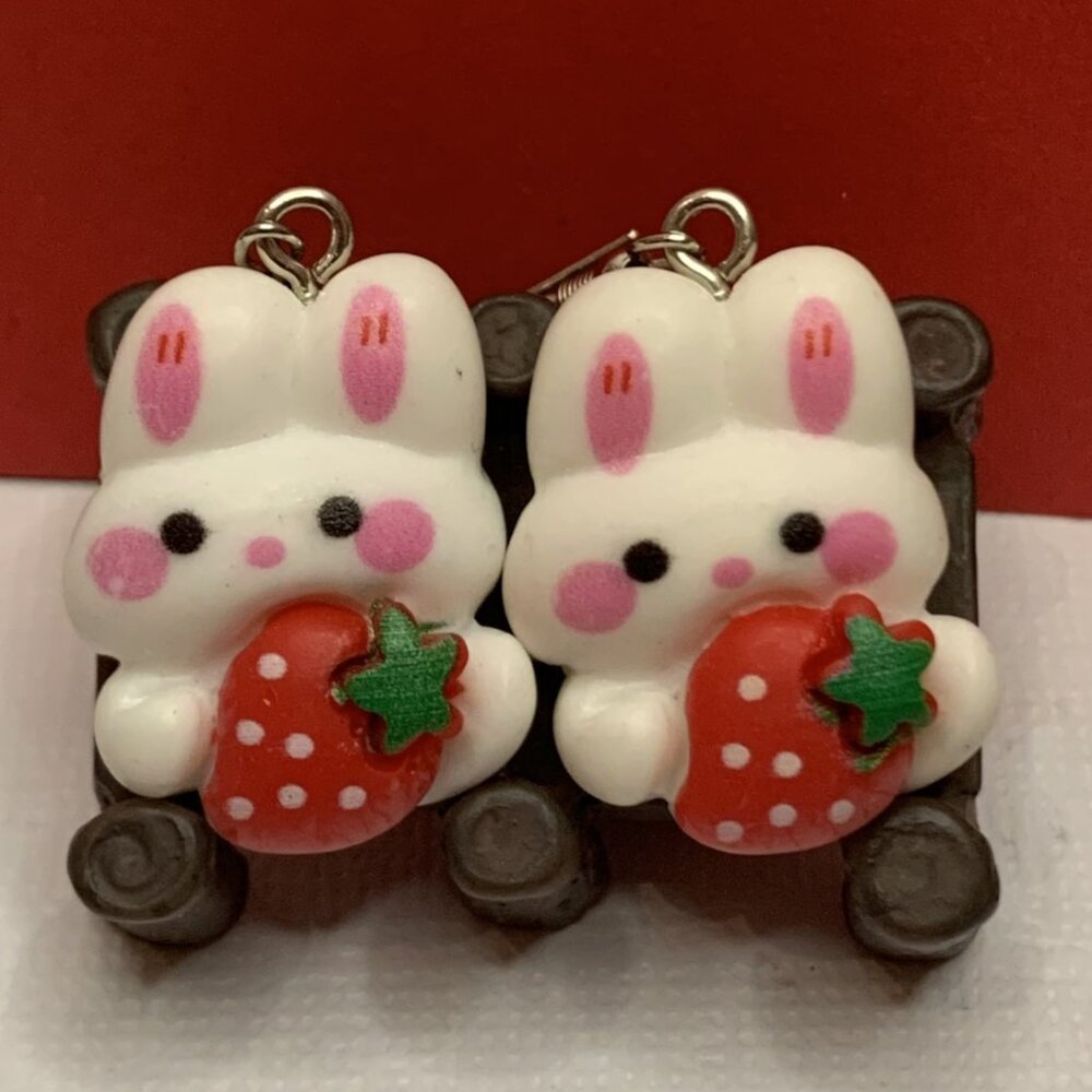 Strawberry Earring, Easter Bunny, Bunny Earring, Easter Earring, Easter Basket